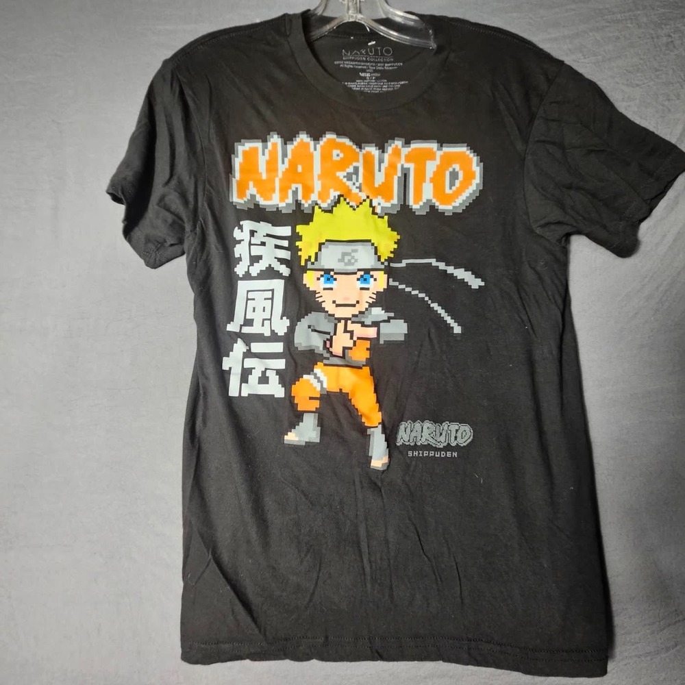 Naruto Shippuden Pixel Naruto Uzumaki Black T-Shirt Mens Small Anime Viz Media